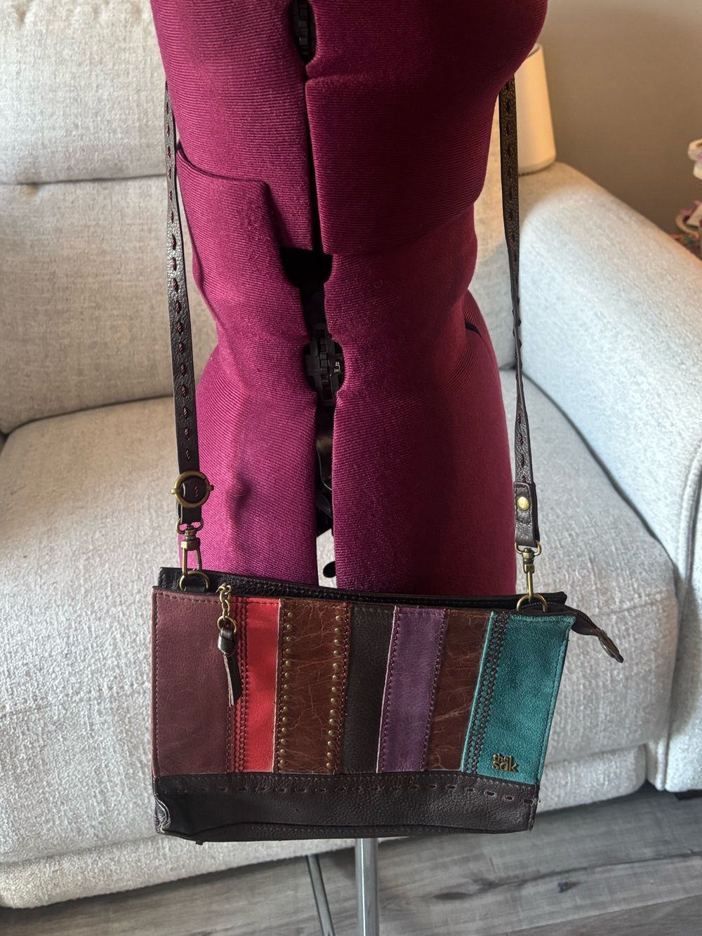 The Sak Patchwork Leather Crossbody in Teal, Purple, Red & Brown